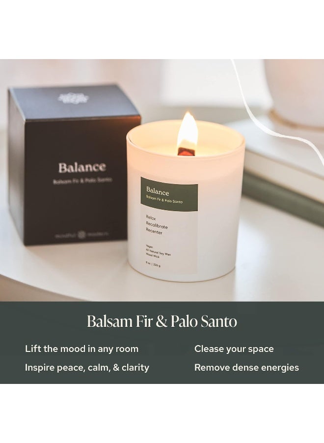 Mindful Modern & Natural Balance Candle | Balsam Fir & Palo Santo Scented | Aromatherapy for Stress Relief, Meditation, Yoga, Chakra Healing, Prayer | Elegant Home Fragrance | Soy Wax | 8oz Glass Jar - Image 2